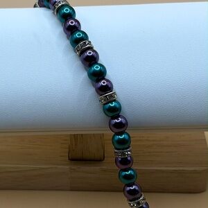 🦋 Handmade Teal & Purple Beaded Bracelet with Butterfly Charm |